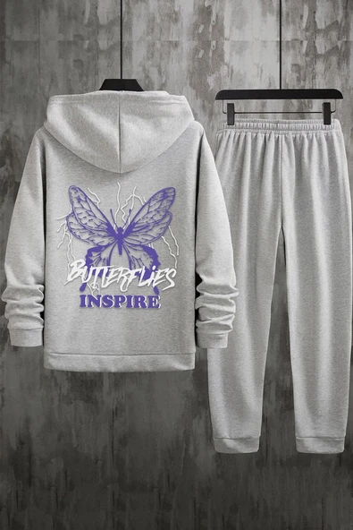 Unisex Butterfly & Letter Graphic Baskılı Eşofman Takımı - 3