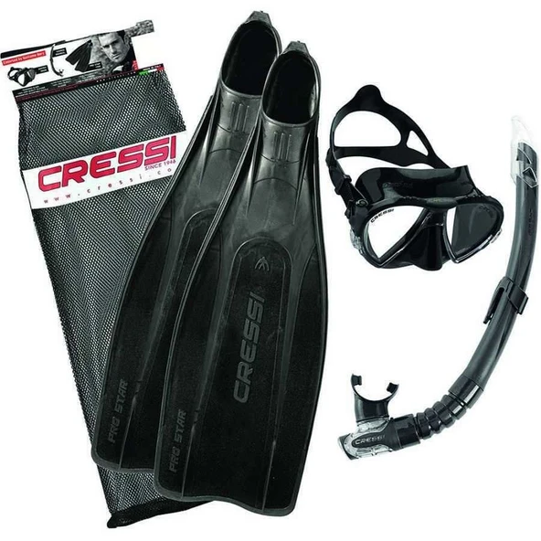 Cressi Pro Star Siyah Palet Maske Şnorkel Seti NO:41-42 - 2