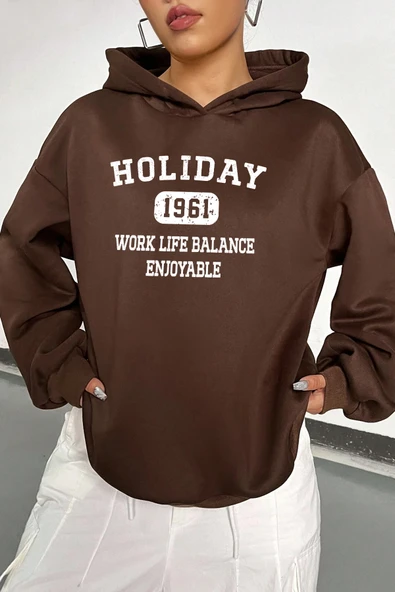 Holiday Baskılı Unisex Oversize Sweatshirt - 11