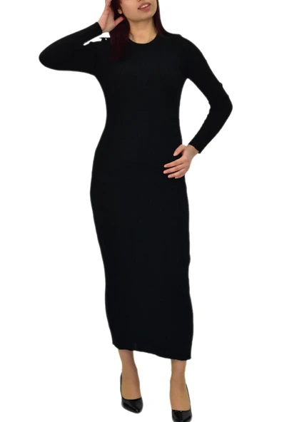 Kadın Triko Fitilli  Vücuda Oturan Uzun Kollu Elbise BGL-ST04210 - Resim 10