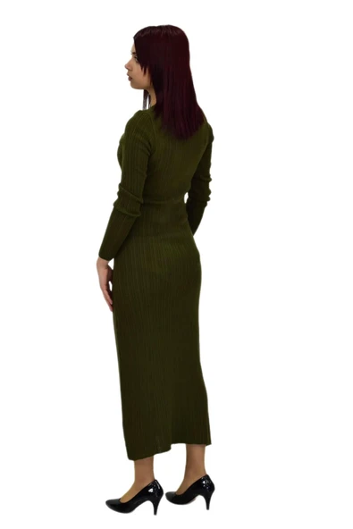 Kadın Triko Fitilli  Vücuda Oturan Uzun Kollu Elbise BGL-ST04210 - Resim 11