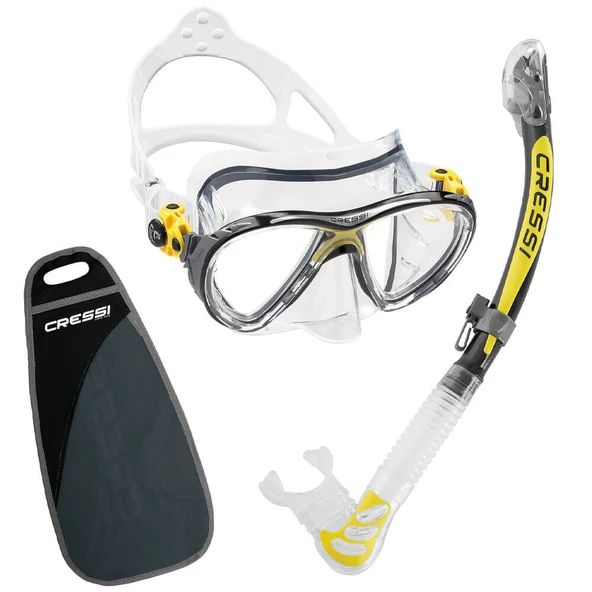 Cressi Big Eyes Evolution+Alpha Ultra Dry Maske Şnorkel Seti Şeffaf-Sarı - 3