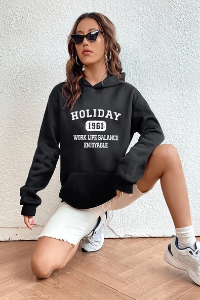 Holiday Baskılı Unisex Oversize Sweatshirt - 3