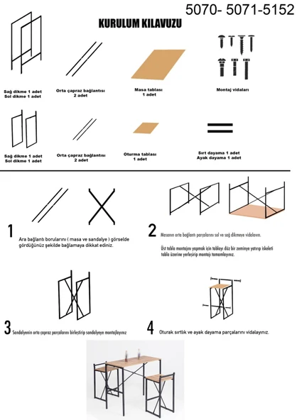 Gzl Bar Masa Bar Sandalye Yemek Masa Sandalye Takımı Çam 1579 - Resim 10
