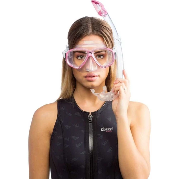 Cressi Perla-Mexico Maske Şnorkel Seti Şeffaf- Pembe