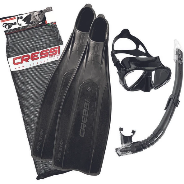 Cressi Pro Star Siyah Palet Maske Şnorkel Seti NO:43-44
