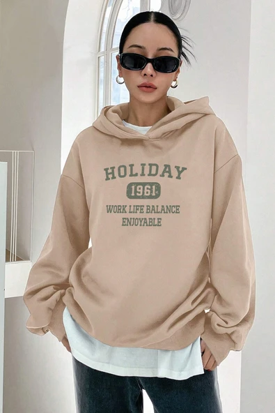 Holiday Baskılı Unisex Oversize Sweatshirt - 9