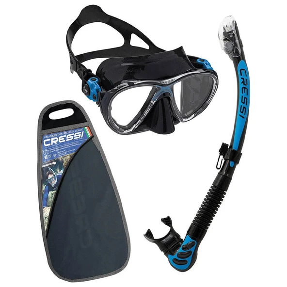 Cressi Big Eyes Evolution+Alpha Ultra Dry Maske Şnorkel Seti Siyah-Mavi - 3