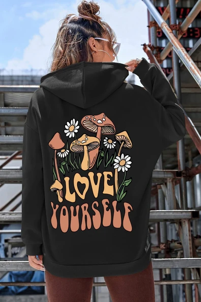 Unisex Oversize Love Yourself Baskılı Sweatshirt - Resim 5