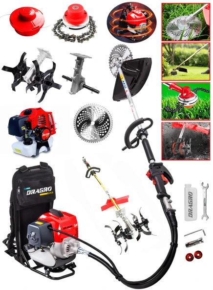 Dragro Alman 20 Hp Sırt Tipi Benzinli Motorlu Ot Çalı Tırpanı Çim Biçme Makinesi  Tırpan Çapalı