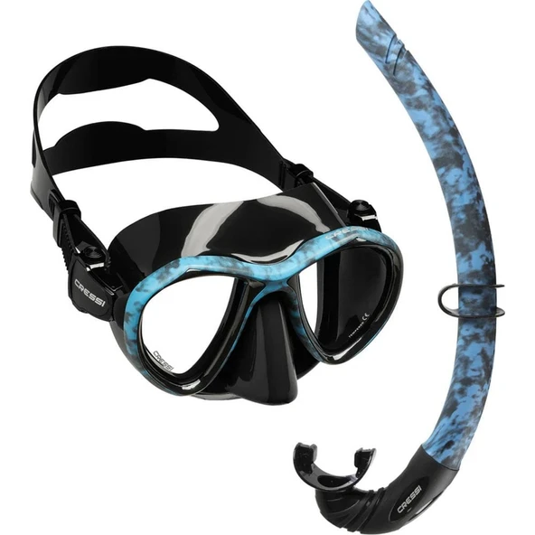 Cressi Metis-Corsica Yetişkin Maske Şnorkel Seti Mavi Kamuflaj - 3
