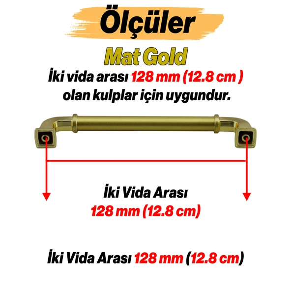 Alfa Metal Mat Gold Altın Kulp 128 mm Mobilya Çekmece Mutfak Dolabı Dolap Kapak Kulpları Kulb Kulpu - Resim 3