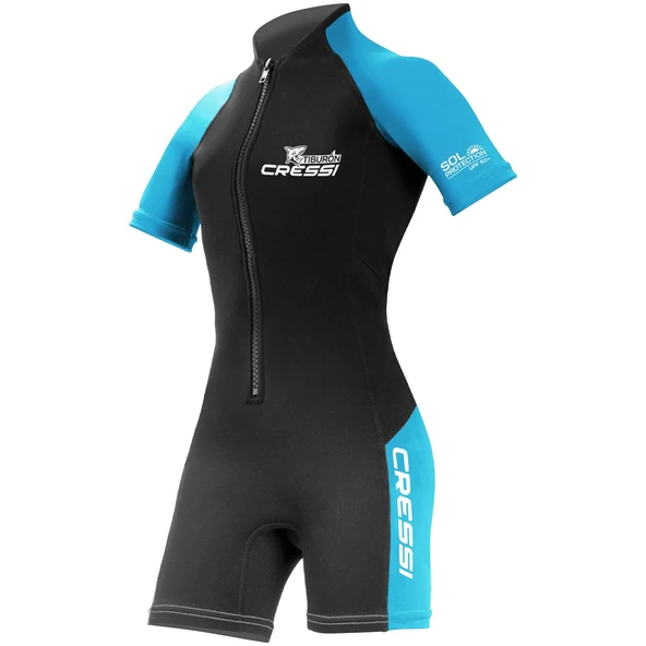 Cressi Tiburon Lady 2 mm Siyah-Açık Mavi Shorty Dalış Elbisesi Small