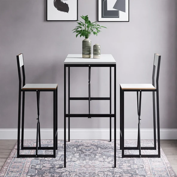 Gzl Bar Masa Bar Sandalye Yemek Masa Sandalye Takımı Beyaz 1580 - Resim 3