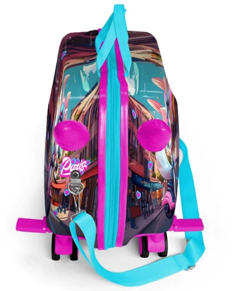 Coral High Kids Pembe Motorlu Kedi Desenli Otur Çek Çocuk Valizi 16358 - 3