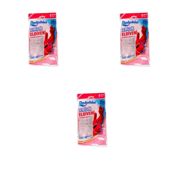 Dolphin Lateks Bulaşık Temizlik Eldiveni - Kırmızı - XL - No : 10 - 3 Çift - Paket