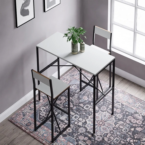 Gzl Bar Masa Bar Sandalye Yemek Masa Sandalye Takımı Beyaz 1580 - Resim 2