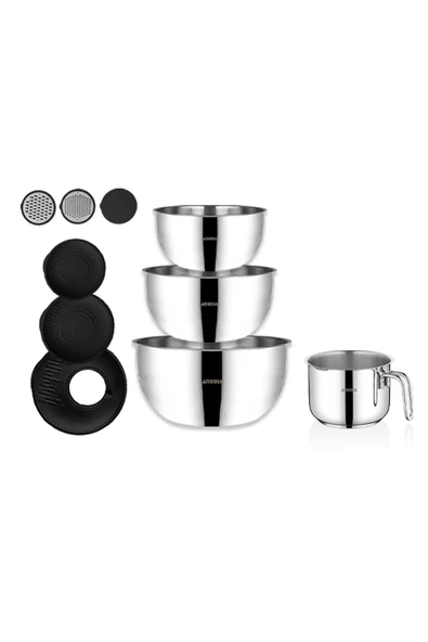 Uranüs 10 Parça Paslanmaz Çelik Rendeli Kase Sütlük Sosluk Seti - 4