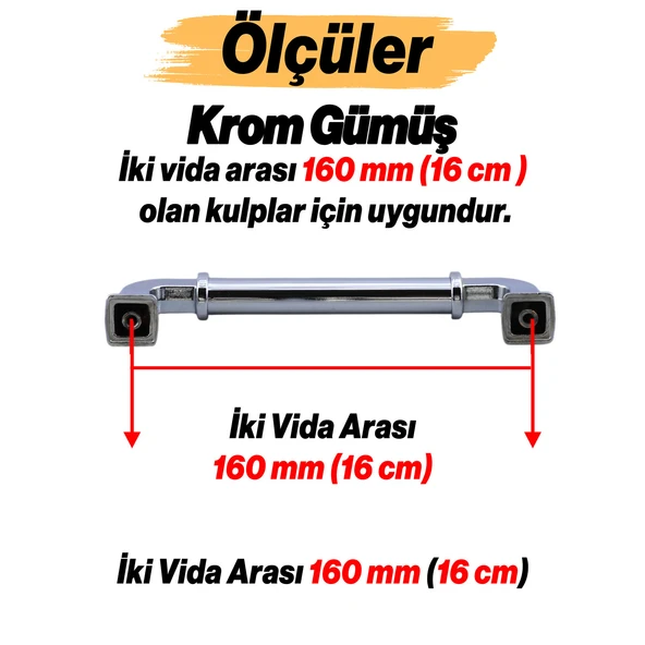 Alfa Metal Gümüş Krom Renk Kulp 160 mm Mobilya Çekmece Mutfak Dolabı Dolap Kapak Kulpları Kulb Kulpu - 3
