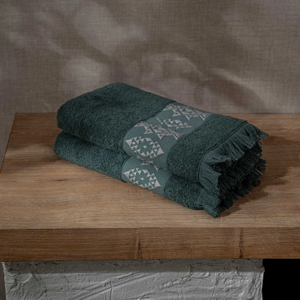 Green Black Hereke 2'li El Yüz Havlusu Seti Pamuk Yeşil 50x80 Cm - 3
