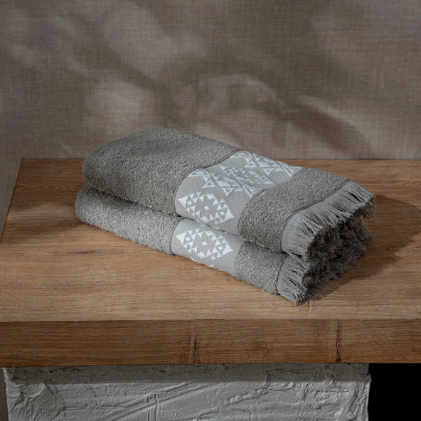 Hereke 2'li El Yüz Havlusu Seti %100 Pamuk Jakarlı Bej 50x80 Cm - 3