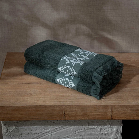 Hereke 2'li El Yüz Havlusu Seti %100 Pamuk Jakarlı Yeşil 50x80 Cm - 3