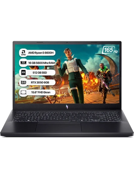 Acer Nitro V15 NH.QSHEY.005-16 Ryzen5-6600H 16GB 512GB SSD RTX3050-6GB 15.6" 165Hz Freedos Taşınabilir Bilgisayar