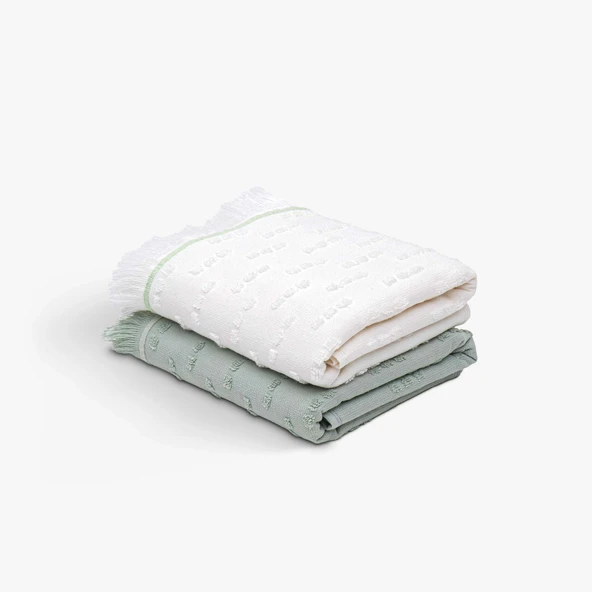 Green Black Pera 2'li Mutfak Havlusu %100 Pamuk Pike-Bukle Krem-Mint 50X70 Cm