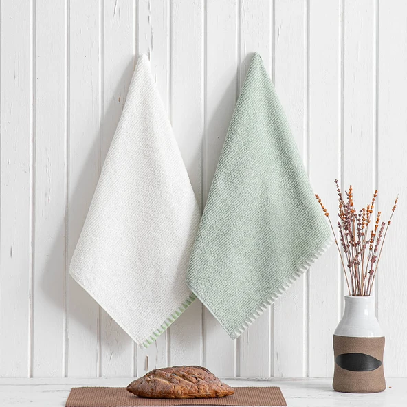 Green Black Vera 2'li Mutfak Havlusu %100 Pamuk Bukle-Bukle Krem-Mint 50X70 Cm - 5