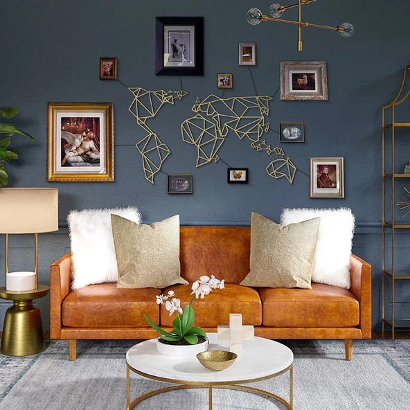 Dekoratif Sarı Renkli Metal Dünya Haritası Ev Ofis Duvar Tablosu Büyük Boy m7 - 4