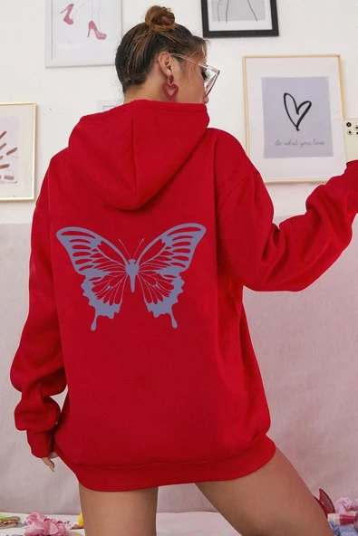 Unisex Butterfly Baskılı Sweatshirt - 5