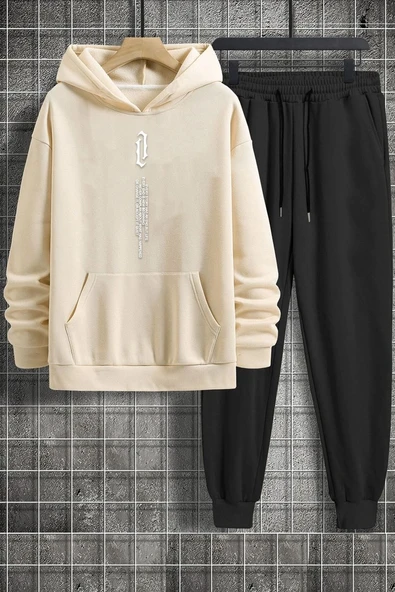 Unisex Göğüs Dikey Baskılı Eşofman Takımı - 4