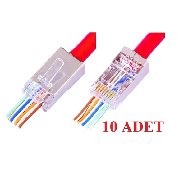 Yeni Nesil Delikli Metal Rj45 Jack İnternet Cat Kablo Ucu (10 Adet) - 2