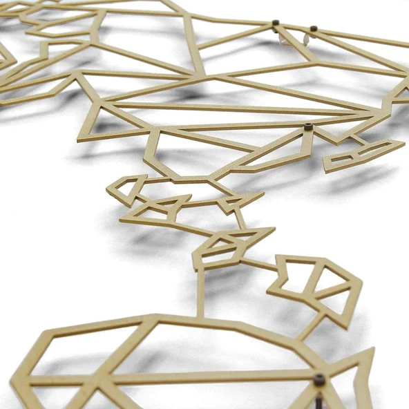 Dekoratif Sarı Renkli Metal Dünya Haritası Ev Ofis Duvar Tablosu Büyük Boy m7 - 5