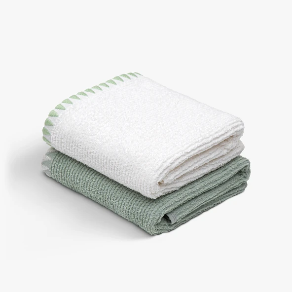 Green Black Vera 2'li Mutfak Havlusu %100 Pamuk Bukle-Bukle Krem-Mint 50X70 Cm