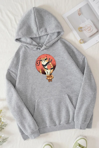 Unisex Shinobi Kedi Baskılı Sweatshirt - 8