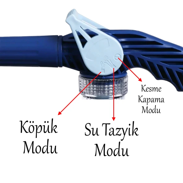 Bahçe Sulama Araç Yıkama Köpürtme Tabancası 8 Fonksiyonlu Deterjan Hazneli Hortum Bağlantılı 1 Adet - 2