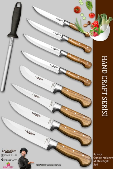 Hand Craft Mutfak Bıçak Seti Et Ekmek Sebze Bıçağı Masat 9 Lu Set Günlük Kullanım ( Mtf-257 )