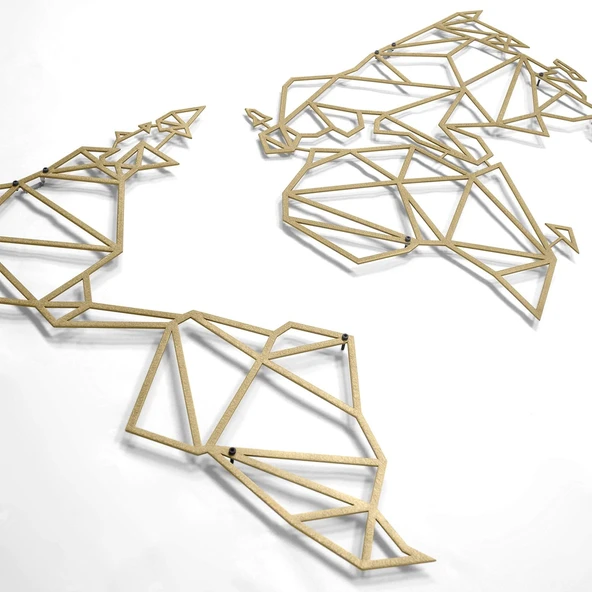 Dekoratif Sarı Renkli Metal Dünya Haritası Ev Ofis Duvar Tablosu Büyük Boy m7 - 6