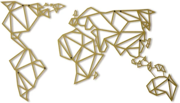 Dekoratif Sarı Renkli Metal Dünya Haritası Ev Ofis Duvar Tablosu Büyük Boy m7 - 2