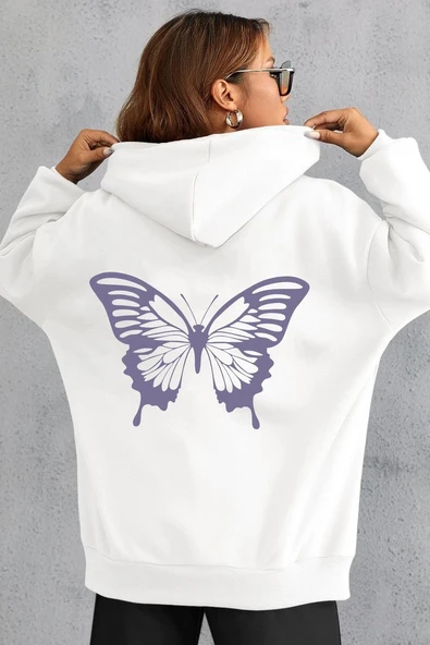 Unisex Butterfly Baskılı Sweatshirt - 3