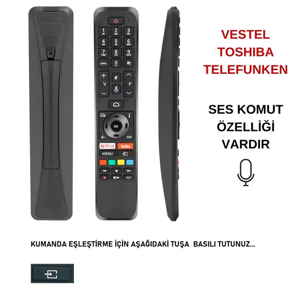 (SES KOMUTLU) Vestel 30107407 RC43160N Netflix-Youtube-Mikrofon Tuşlu Lcd-Led Tv Kumanda
