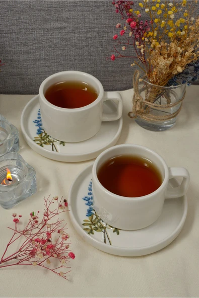 Farika Porselen Hazeran 4 Parça 2 Kişilik Porselen Çay Fincanı Takımı - 3