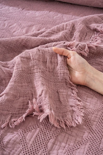 Rivaİstanbul Felix Rose Pamuklu Nakışlı Çift Kişilik Pike Takımı 4 Parça Uyku & Çeyiz Seti - Resim 7