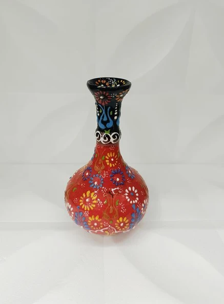 Çini Geleneksel Desenli Seramik Vazo 16 cm Çiçek Biblo Çini Seramik Dekoratif Obje - 4