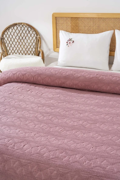 Rivaİstanbul Felix Rose Pamuklu Nakışlı Çift Kişilik Pike Takımı 4 Parça Uyku & Çeyiz Seti - Resim 4