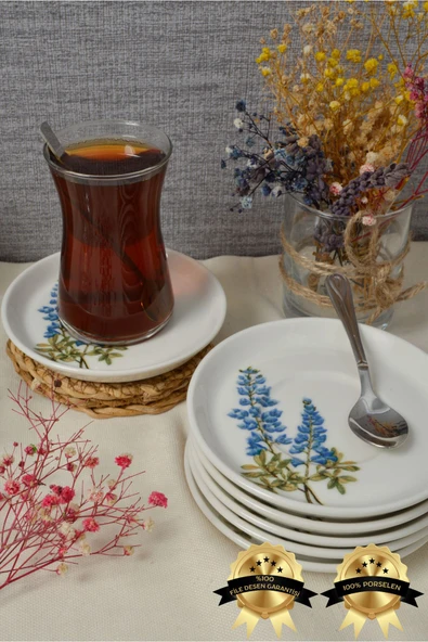 Farika Porselen Hazeran 6'lı Porselen Çay Tabağı Seti