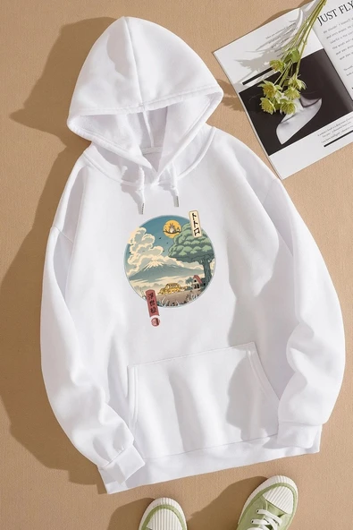 Unisex Neighbor's Ukiyo e Baskılı Sweatshirt - Resim 3
