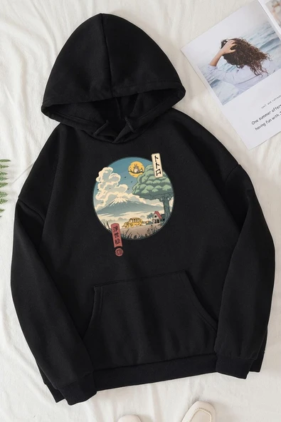 Unisex Neighbor's Ukiyo e Baskılı Sweatshirt - Resim 2