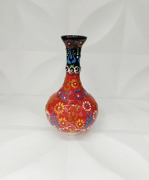 Çini Geleneksel Desenli Seramik Vazo 16 cm Çiçek Biblo Çini Seramik Dekoratif Obje - 5